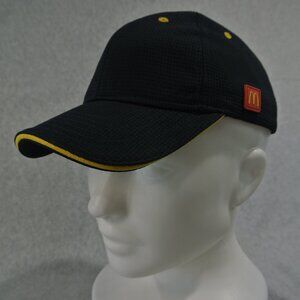 McDonald’s Black Mesh Employee Hat Cap Yellow Trim Adjustable Snapback